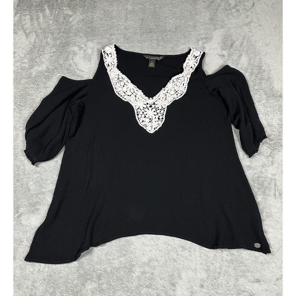 Noble Outfitters Shirt Womens Extra Large Harper Black Cold Shoulder